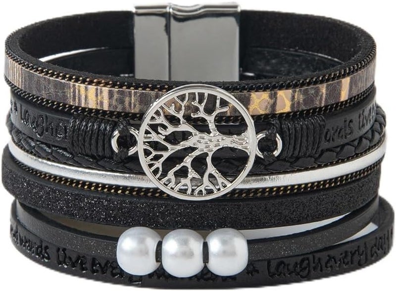 Rantanto Braid Leather Wrap Bracelet Trendy Stackable Crystal Cuff Boho Gold Heart Bracelet Jewelry Gift For Women - Image 1